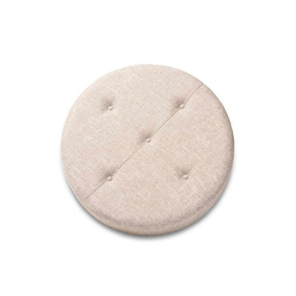 Baxton Studio Vinet Modern and Contemporary Beige Fabric Upholstered Natural Wood Cocktail Ottoman