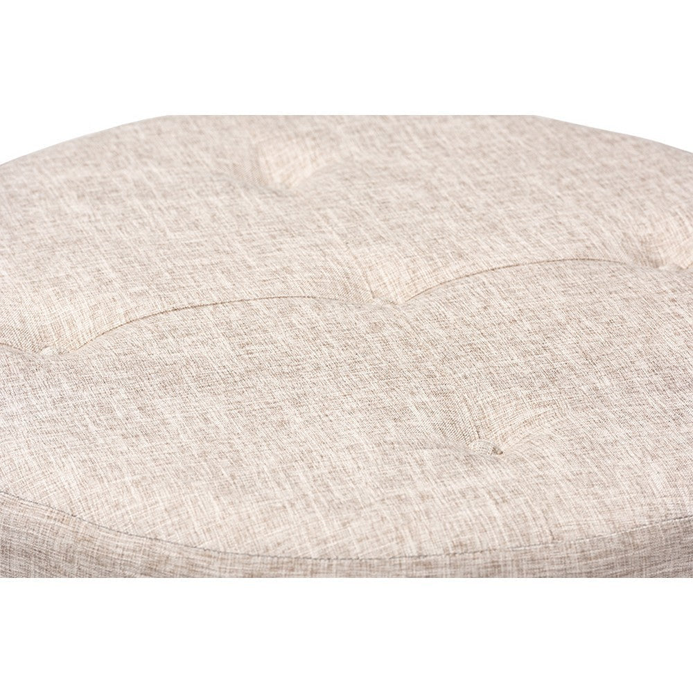 Baxton Studio Vinet Modern and Contemporary Beige Fabric Upholstered Natural Wood Cocktail Ottoman