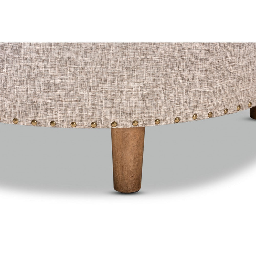 Baxton Studio Vinet Modern and Contemporary Beige Fabric Upholstered Natural Wood Cocktail Ottoman