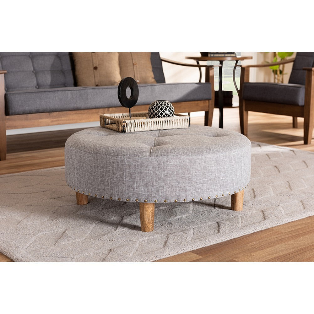 Baxton Studio Vinet Modern and Contemporary Light Gray Fabric Upholstered Natural Wood Cocktail Ottoman