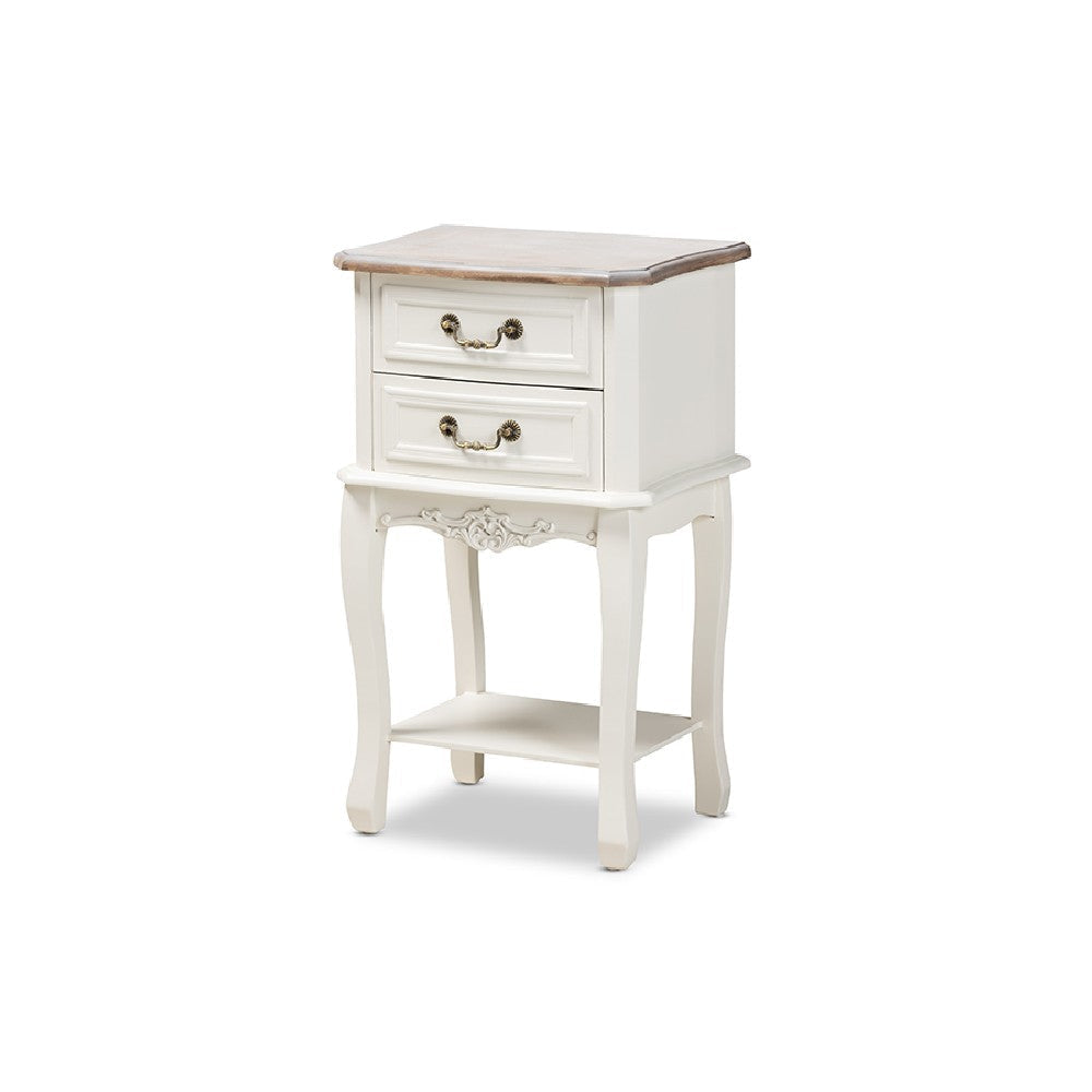 Baxton Studio Amalie Antique French Country Cottage Two-Tone White and Oak Finished 2-Drawer Wood End Table WHI-JY17B088-White-ET