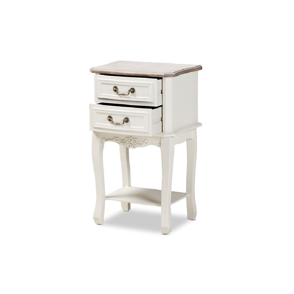 Baxton Studio Amalie Antique French Country Cottage Two-Tone White and Oak Finished 2-Drawer Wood End Table WHI-JY17B088-White-ET