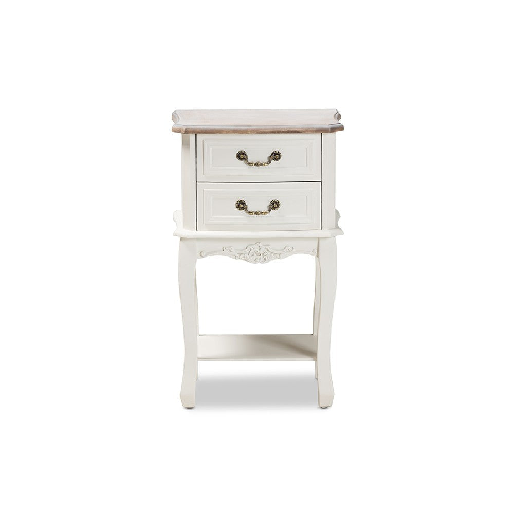 Baxton Studio Amalie Antique French Country Cottage Two-Tone White and Oak Finished 2-Drawer Wood End Table WHI-JY17B088-White-ET