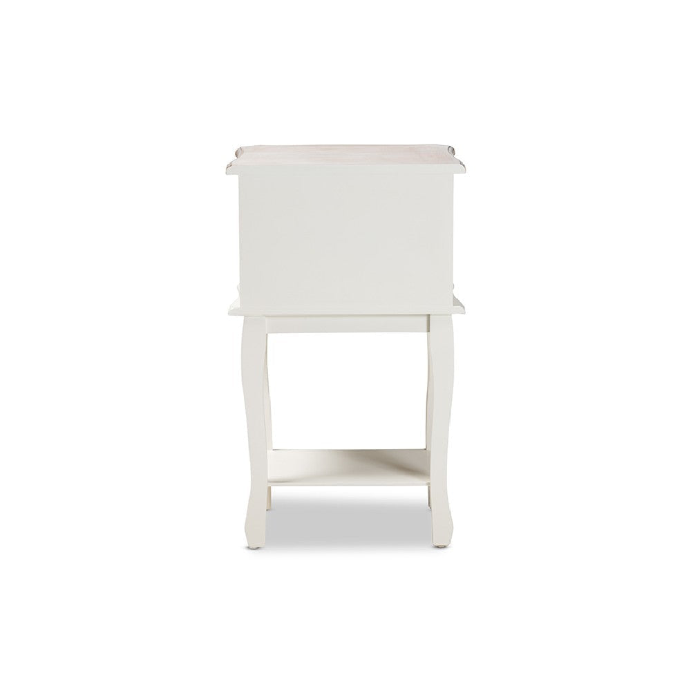 Baxton Studio Amalie Antique French Country Cottage Two-Tone White and Oak Finished 2-Drawer Wood End Table WHI-JY17B088-White-ET