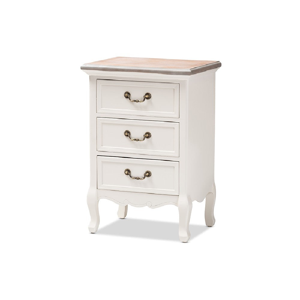 Baxton Studio Capucine Antique French Country Cottage Two Tone Natural Whitewashed Oak and White Finished Wood 3-Drawer End Table