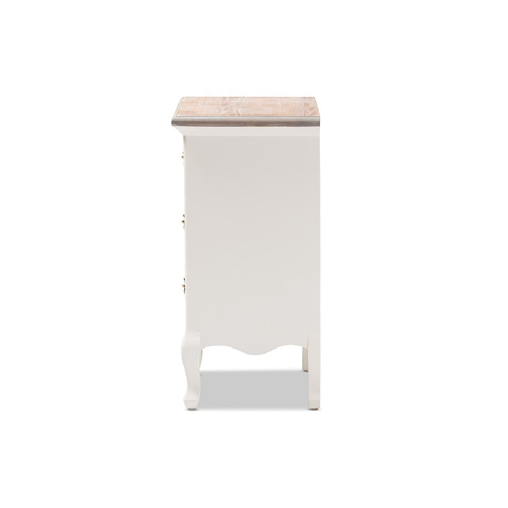 Baxton Studio Capucine Antique French Country Cottage Two Tone Natural Whitewashed Oak and White Finished Wood 3-Drawer End Table