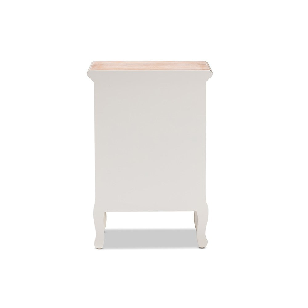 Baxton Studio Capucine Antique French Country Cottage Two Tone Natural Whitewashed Oak and White Finished Wood 3-Drawer End Table