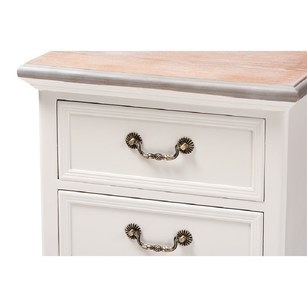 Baxton Studio Capucine Antique French Country Cottage Two Tone Natural Whitewashed Oak and White Finished Wood 3-Drawer End Table