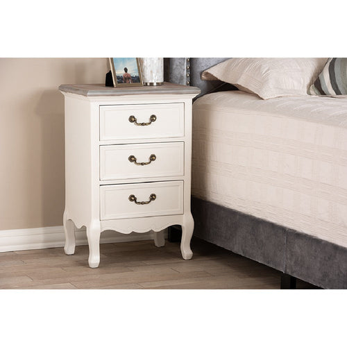 Baxton Studio Capucine Antique French Country Cottage Two Tone Natural Whitewashed Oak and White Finished Wood 3-Drawer End Table