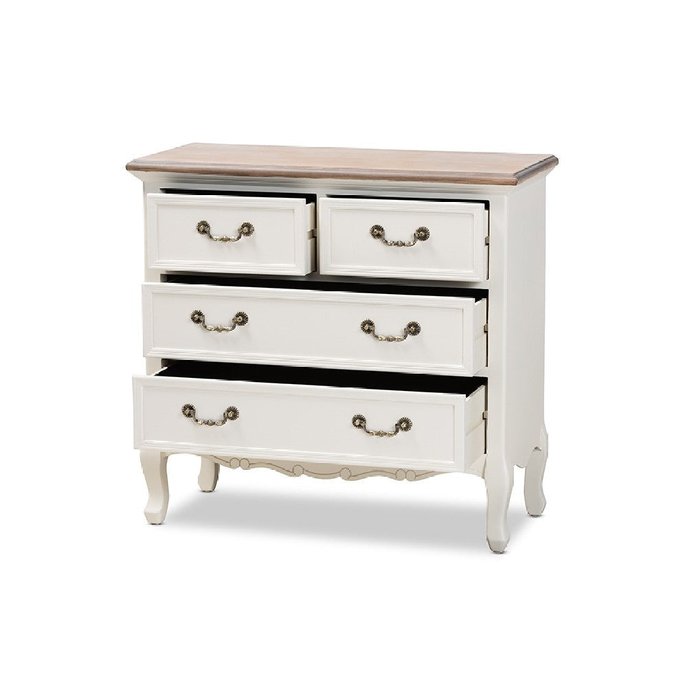 Baxton Studio Amalie Antique French Country Cottage Two-Tone White and Oak Finished 4-Drawer Accent Storage Cabinet