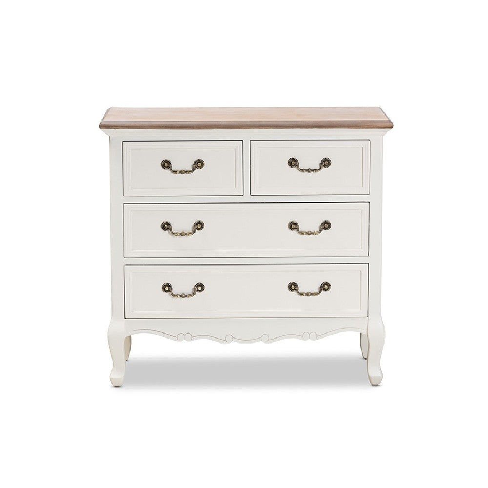 Baxton Studio Amalie Antique French Country Cottage Two-Tone White and Oak Finished 4-Drawer Accent Storage Cabinet