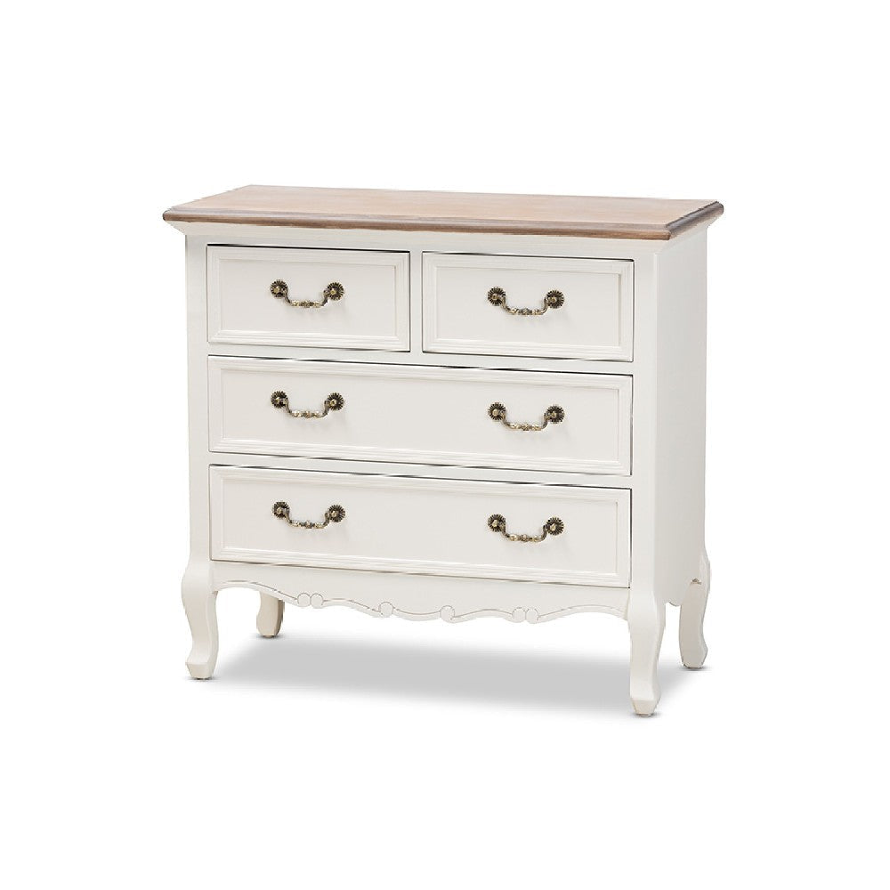 Baxton Studio Amalie Antique French Country Cottage Two-Tone White and Oak Finished 4-Drawer Accent Storage Cabinet