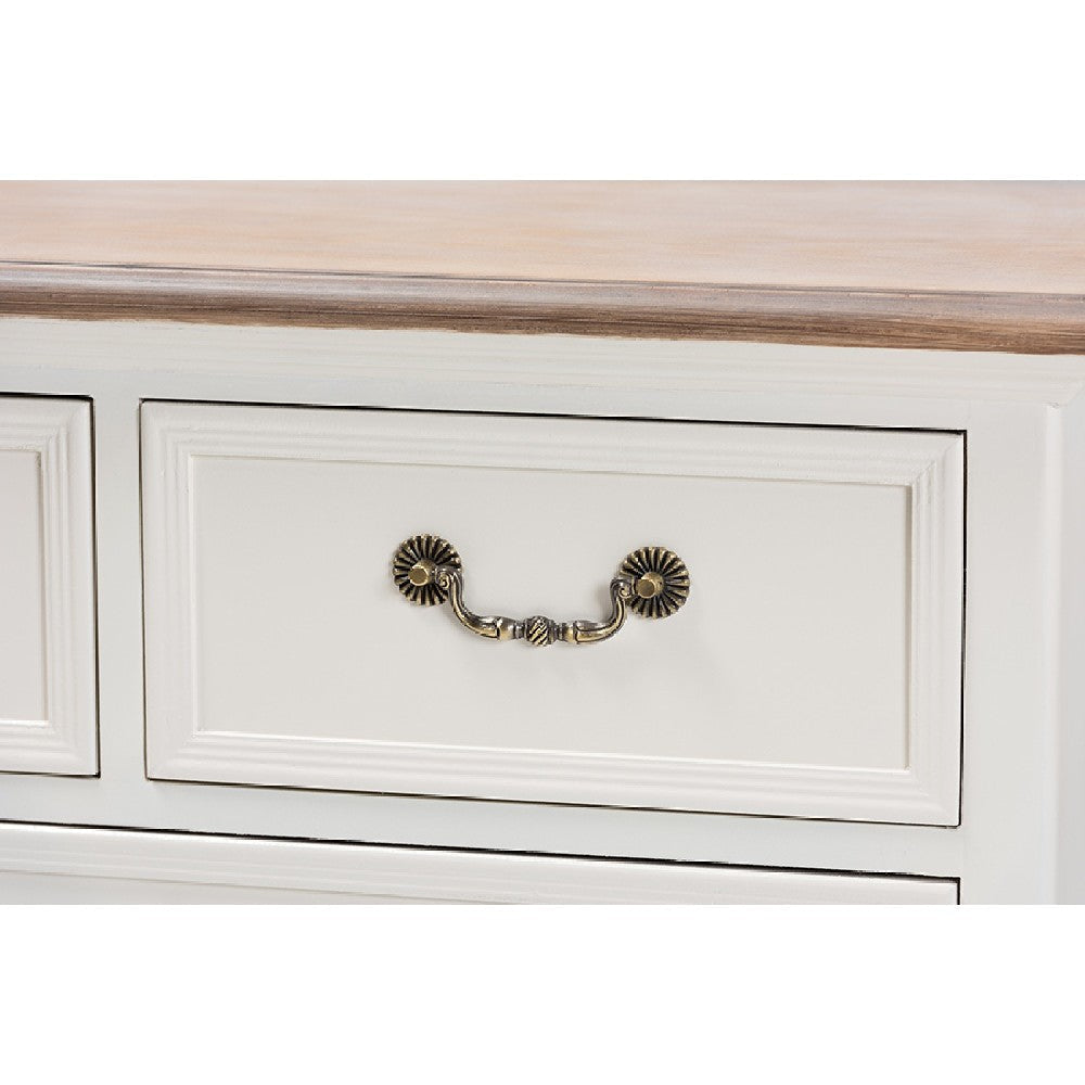 Baxton Studio Amalie Antique French Country Cottage Two-Tone White and Oak Finished 4-Drawer Accent Storage Cabinet