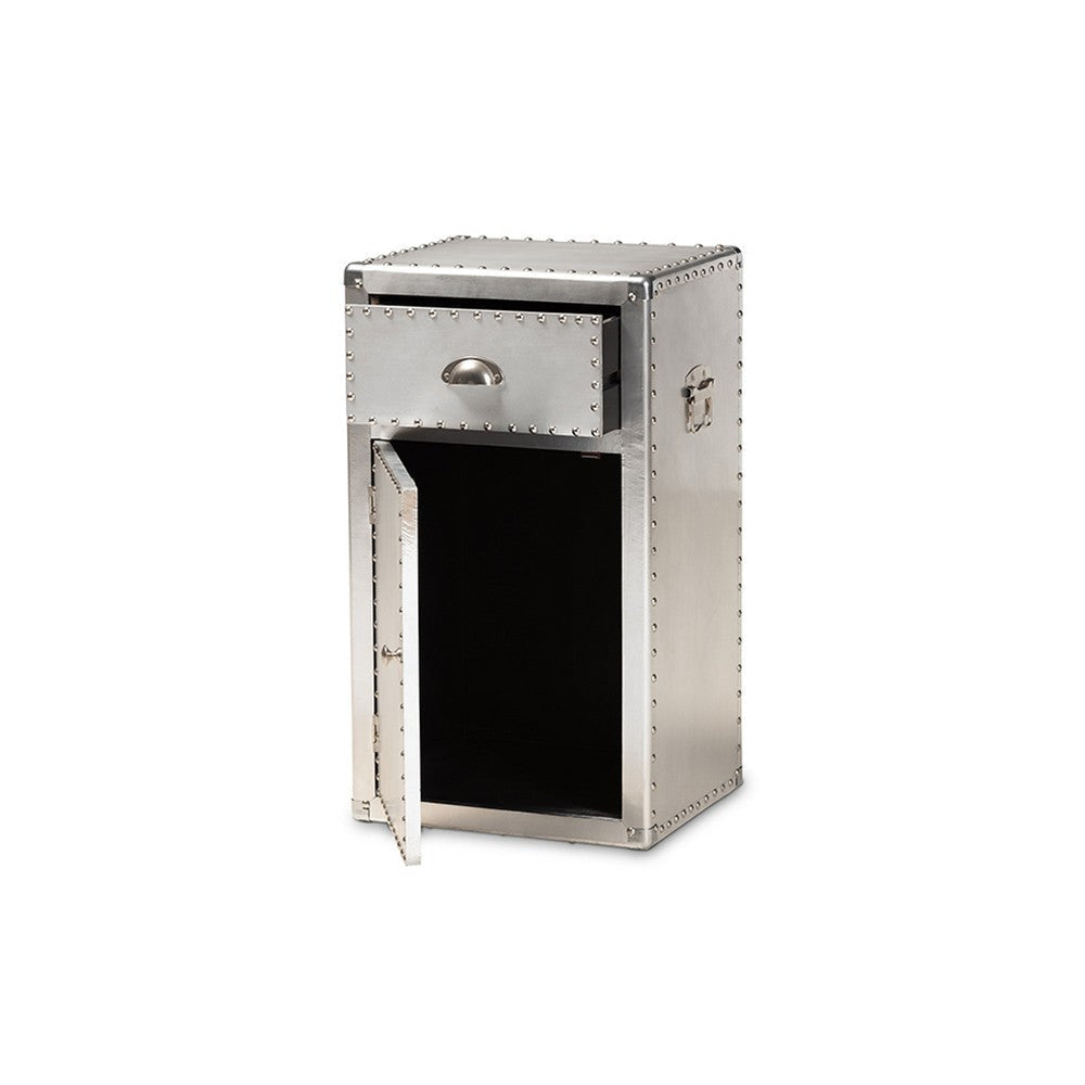 Baxton Studio Serge French Industrial Silver Metal 1-Door Accent Storage Cabinet WHI-JY17B161-Silver-Cabinet