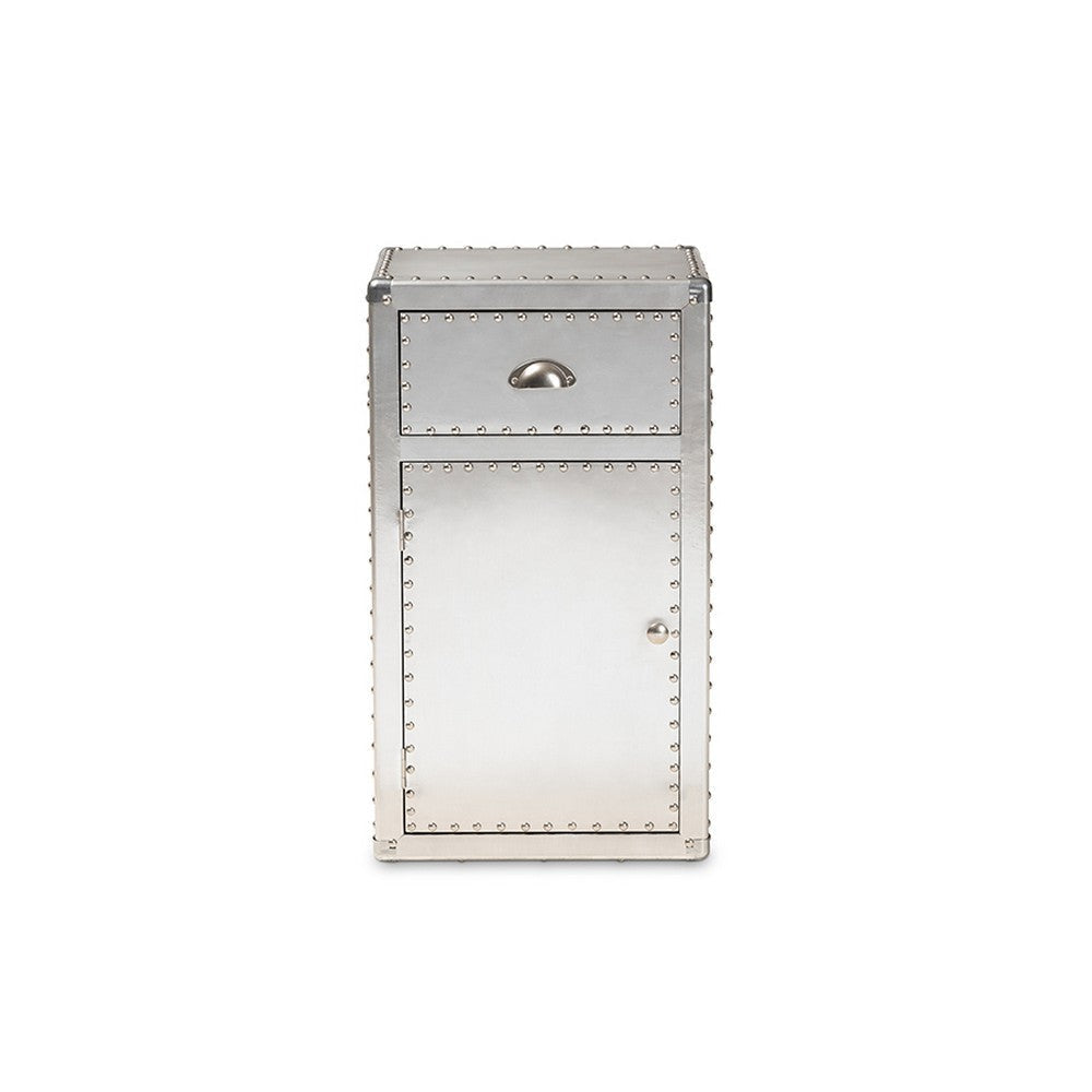 Baxton Studio Serge French Industrial Silver Metal 1-Door Accent Storage Cabinet WHI-JY17B161-Silver-Cabinet