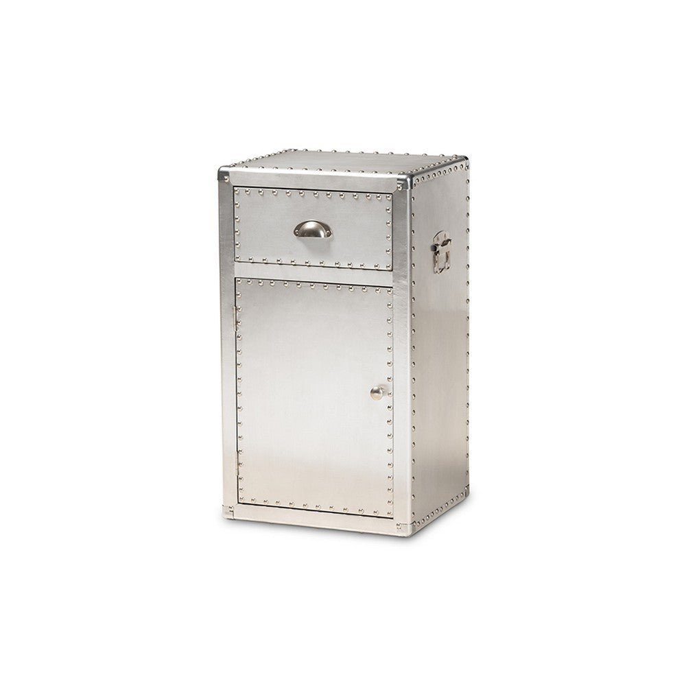 Baxton Studio Serge French Industrial Silver Metal 1-Door Accent Storage Cabinet WHI-JY17B161-Silver-Cabinet