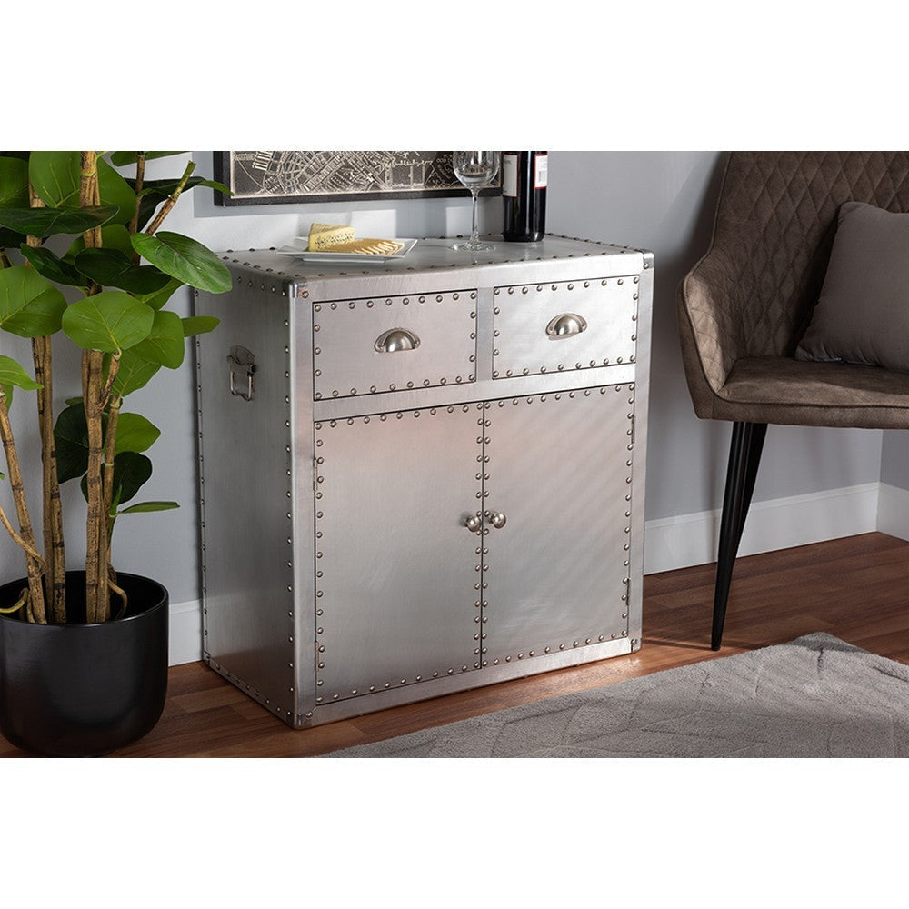 Baxton Studio Serge French Industrial Silver Metal 2-Door Accent Storage Cabinet
