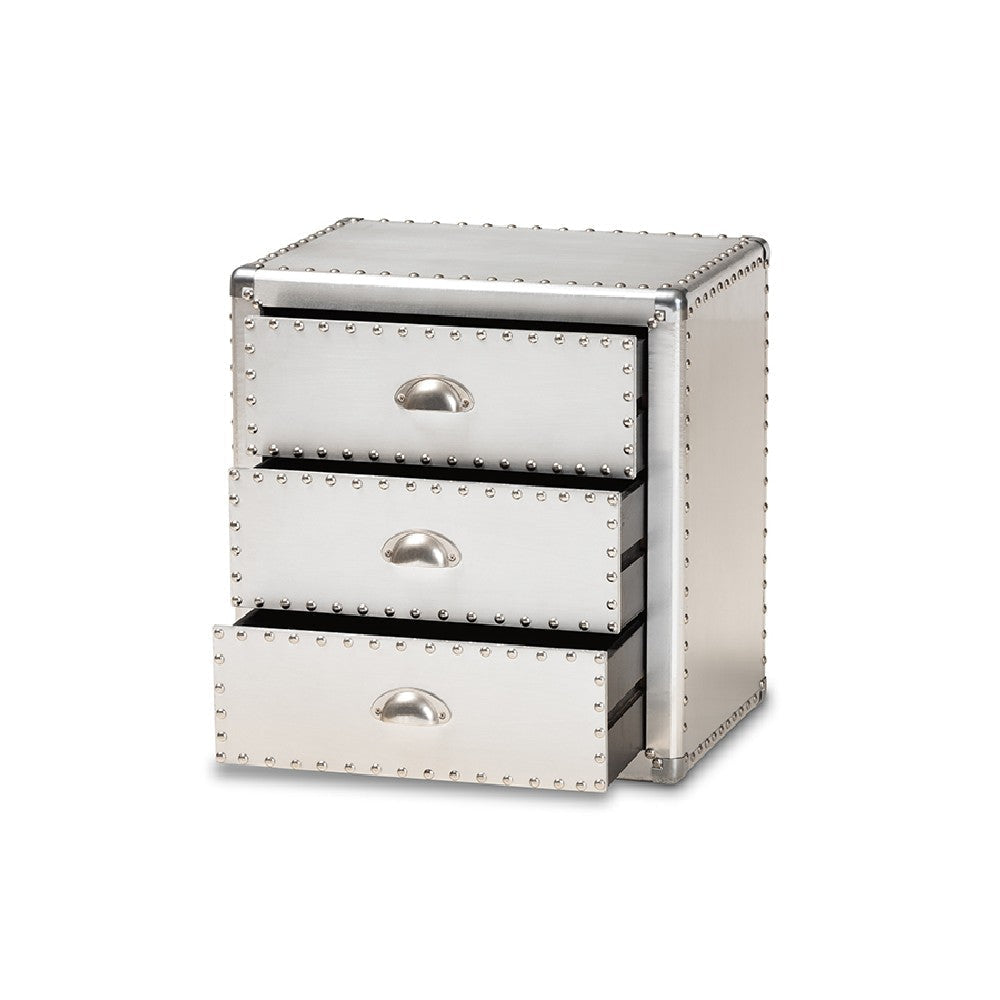 Baxton Studio Armel French Industrial Silver Metal 3-Drawer End Table WHI-JY17B163-Silver-ET
