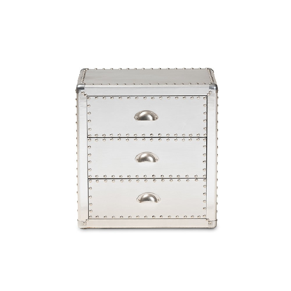 Baxton Studio Armel French Industrial Silver Metal 3-Drawer End Table WHI-JY17B163-Silver-ET