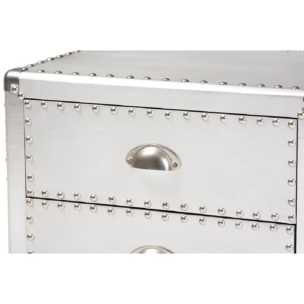 Baxton Studio Armel French Industrial Silver Metal 3-Drawer End Table WHI-JY17B163-Silver-ET