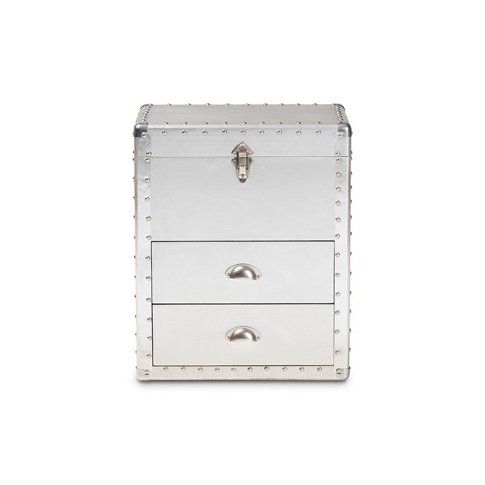 Baxton Studio Serge French Industrial Silver Metal 2-Drawer Accent Storage Cabinet WHI-JY17B165-Silver-Cabinet