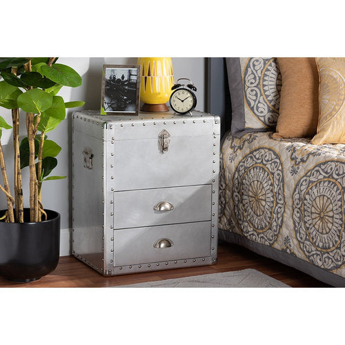 Baxton Studio Serge French Industrial Silver Metal 2-Drawer Accent Storage Cabinet