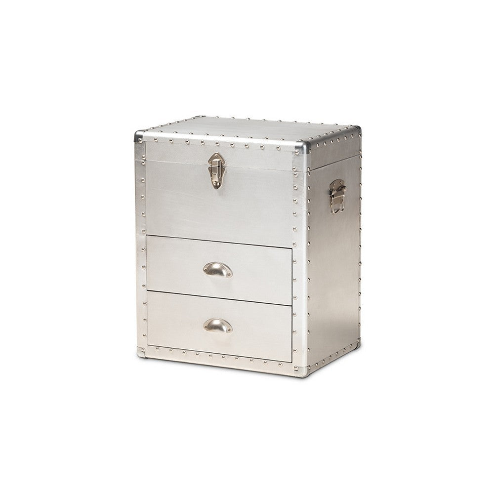 Baxton Studio Serge French Industrial Silver Metal 2-Drawer Accent Storage Cabinet WHI-JY17B165-Silver-Cabinet