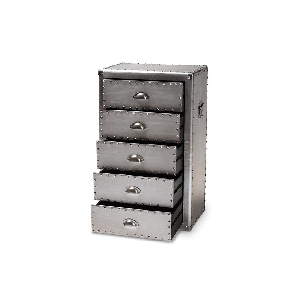 Baxton Studio Davet French Industrial Silver Metal 5-Drawer Accent Storage Cabinet WHI-JY17B167-Silver-Cabinet