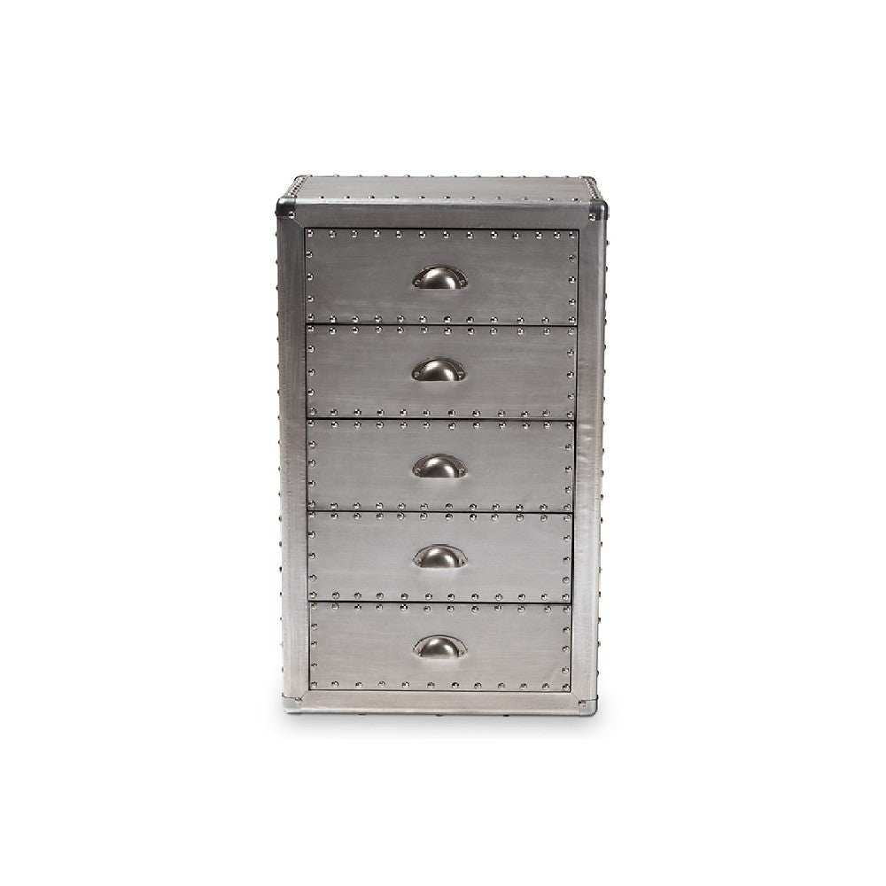 Baxton Studio Davet French Industrial Silver Metal 5-Drawer Accent Storage Cabinet WHI-JY17B167-Silver-Cabinet