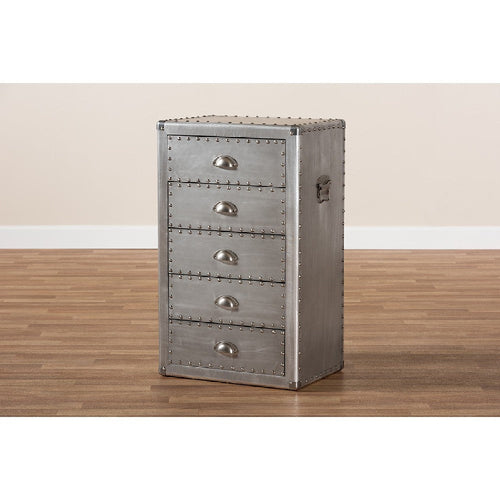 Baxton Studio Davet French Industrial Silver Metal 5-Drawer Accent Storage Cabinet