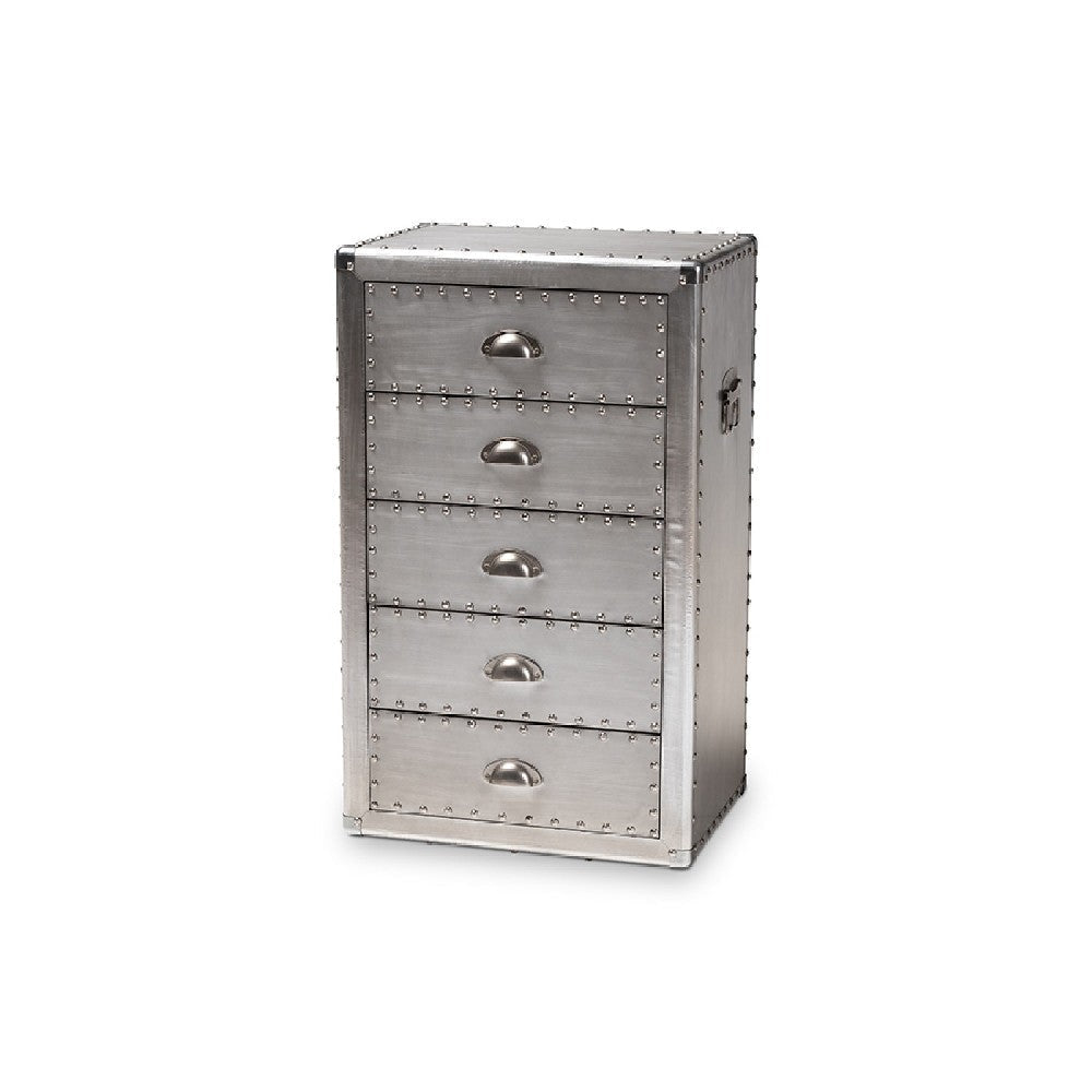 Baxton Studio Davet French Industrial Silver Metal 5-Drawer Accent Storage Cabinet WHI-JY17B167-Silver-Cabinet