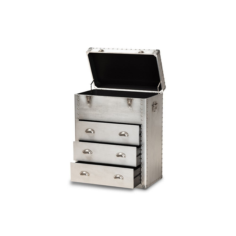 Baxton Studio Serge French Industrial Silver Metal 3-Drawer Accent Storage Cabinet WHI-JY17B168-Silver-Cabinet