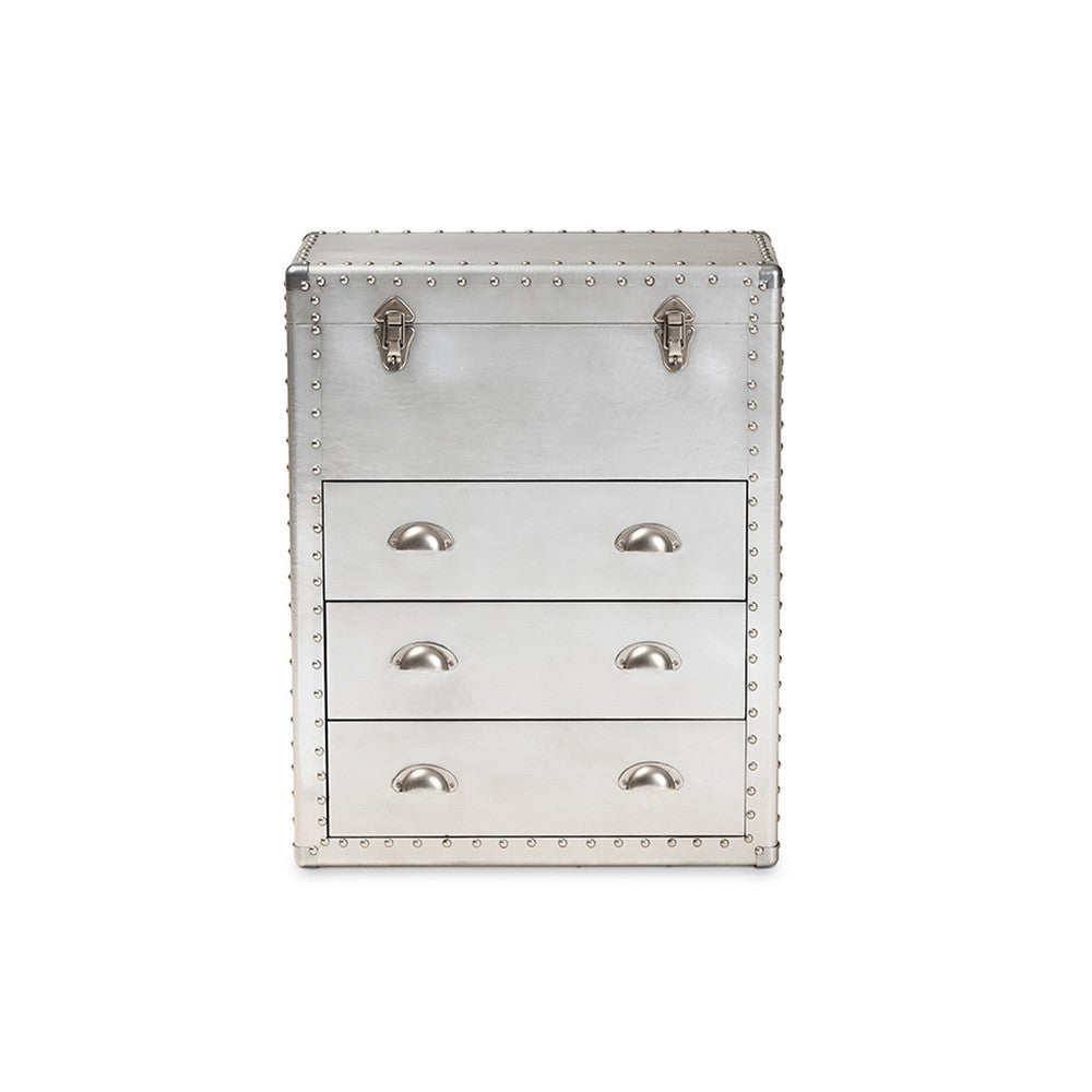 Baxton Studio Serge French Industrial Silver Metal 3-Drawer Accent Storage Cabinet WHI-JY17B168-Silver-Cabinet