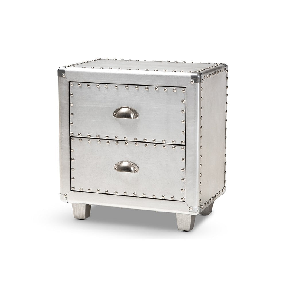 Baxton Studio Davet French Industrial Silver Metal 2-Drawer End Table WHI-JY17B170-Silver-ET