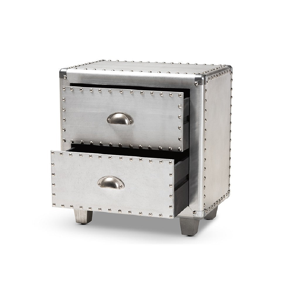 Baxton Studio Davet French Industrial Silver Metal 2-Drawer End Table WHI-JY17B170-Silver-ET
