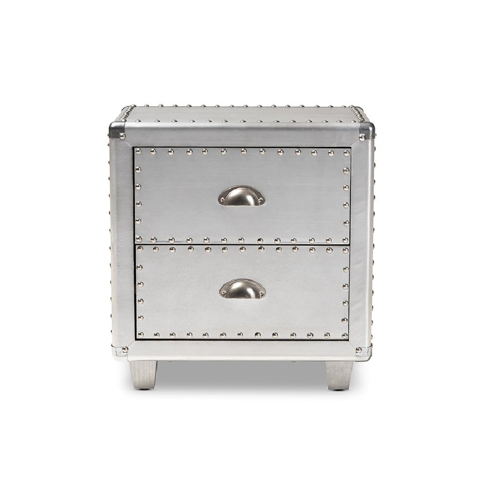 Baxton Studio Davet French Industrial Silver Metal 2-Drawer End Table WHI-JY17B170-Silver-ET