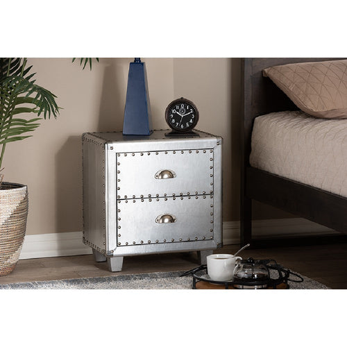 Baxton Studio Davet French Industrial Silver Metal 2-Drawer End Table