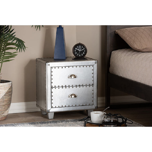 Baxton Studio Davet French Industrial Silver Metal 2-Drawer End Table