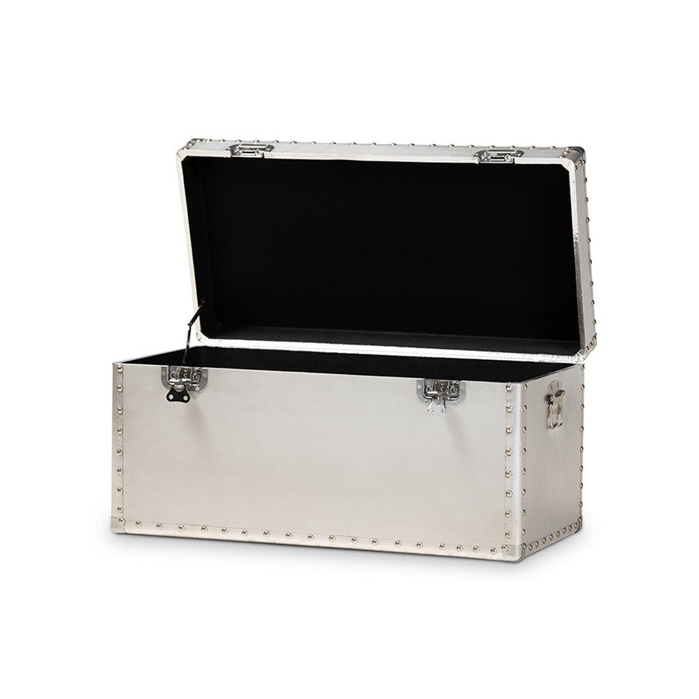 Baxton Studio Serge French Industrial Silver Metal Storage Trunk WHI-JY17B172M-Silver-1PC-Trunk