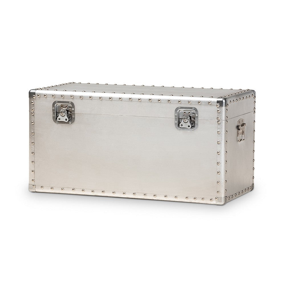 Baxton Studio Serge French Industrial Silver Metal Storage Trunk WHI-JY17B172M-Silver-1PC-Trunk