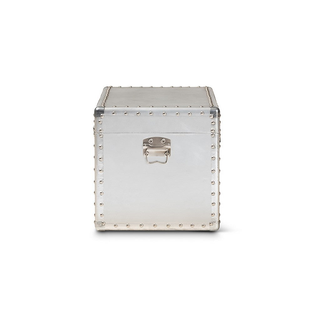 Baxton Studio Serge French Industrial Silver Metal Storage Trunk WHI-JY17B172M-Silver-1PC-Trunk