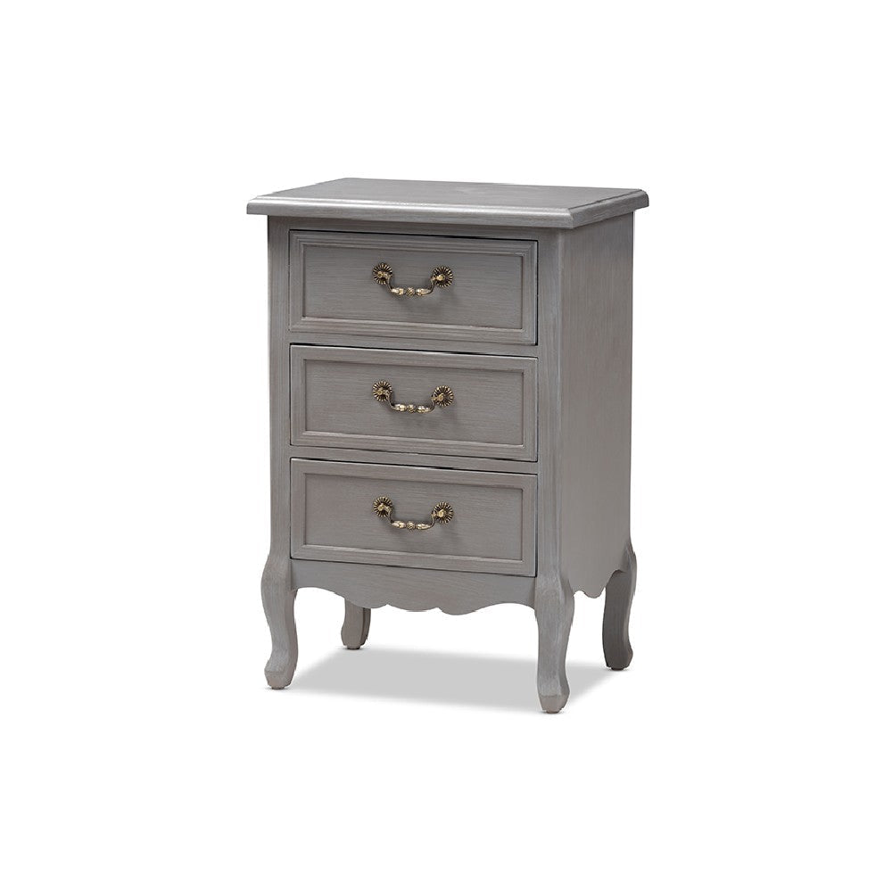 Baxton Studio Capucine Antique French Country Cottage Grey Finished Wood 3-Drawer End Table WHI-JY18A028-Grey-ET