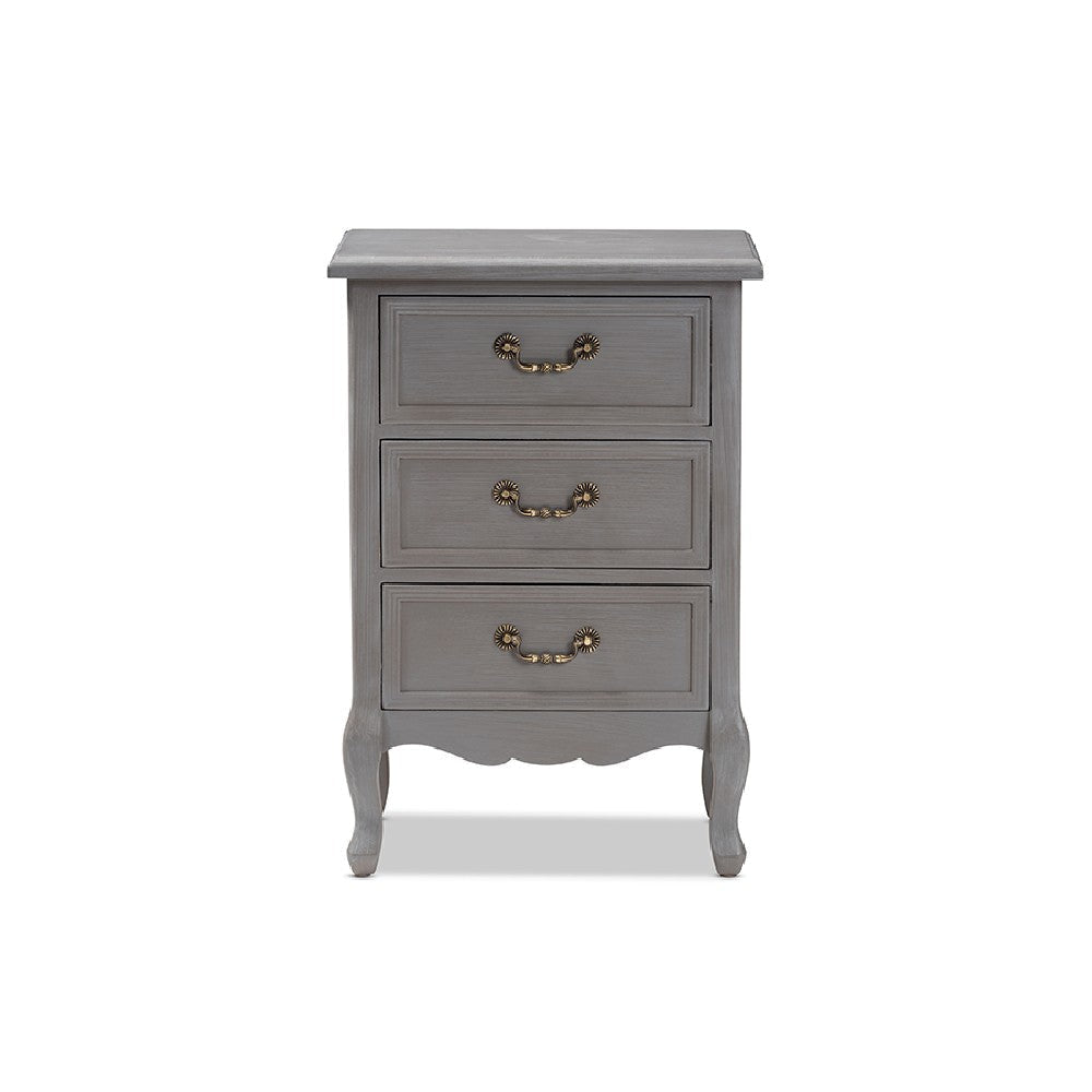 Baxton Studio Capucine Antique French Country Cottage Grey Finished Wood 3-Drawer End Table WHI-JY18A028-Grey-ET