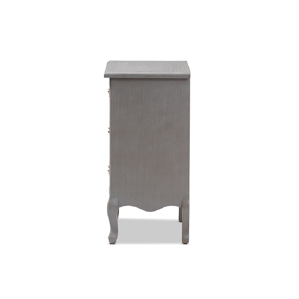 Baxton Studio Capucine Antique French Country Cottage Grey Finished Wood 3-Drawer End Table WHI-JY18A028-Grey-ET