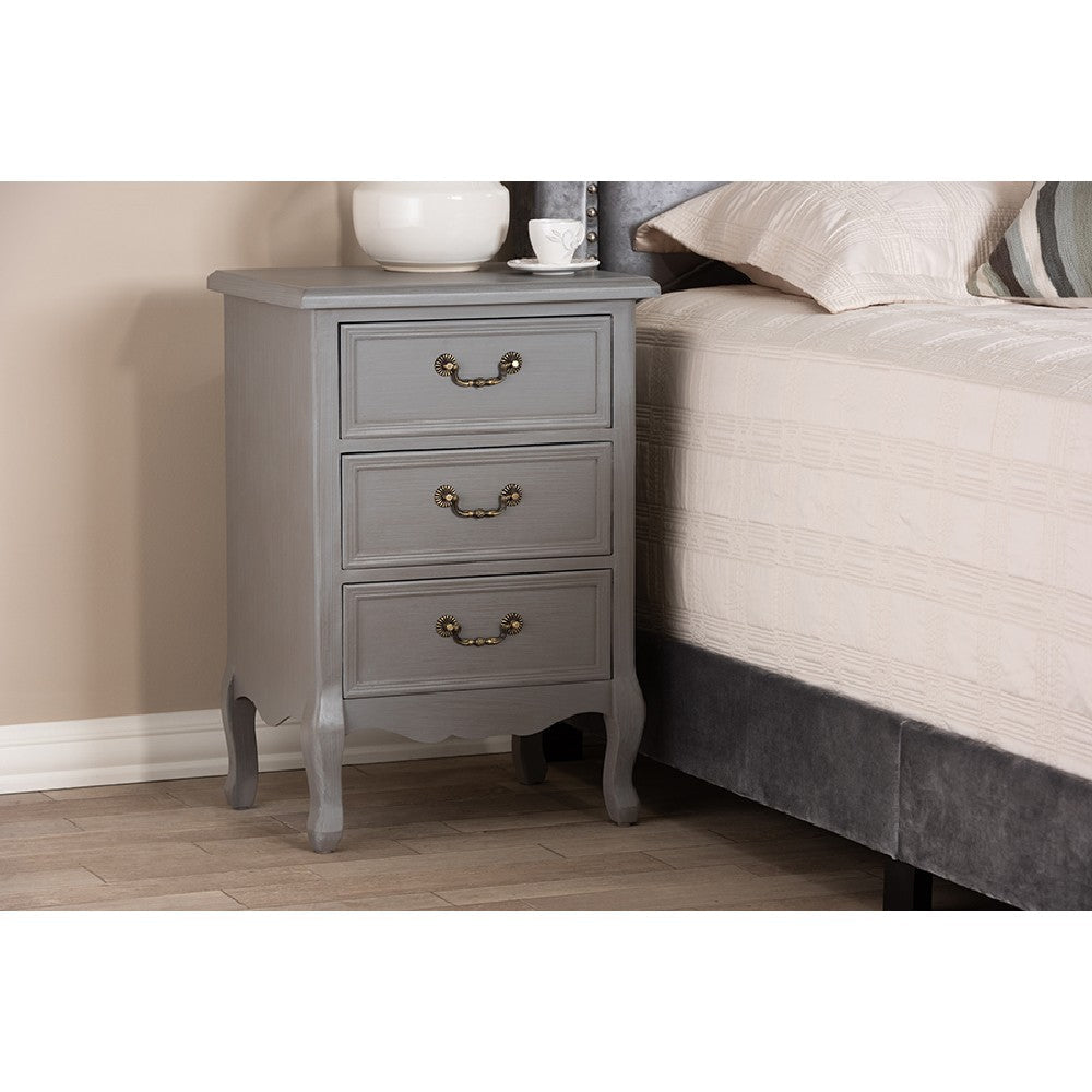 Baxton Studio Capucine Antique French Country Cottage Grey Finished Wood 3-Drawer End Table WHI-JY18A028-Grey-ET