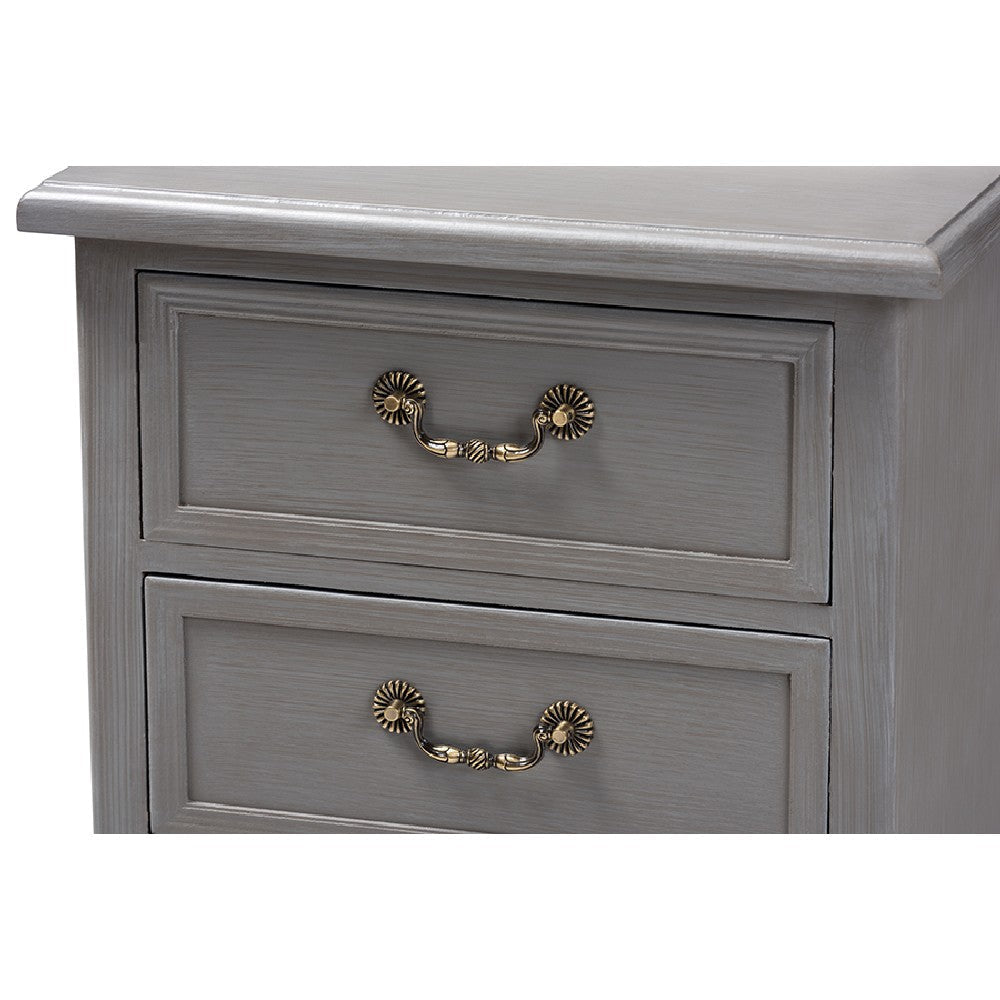 Baxton Studio Capucine Antique French Country Cottage Grey Finished Wood 3-Drawer End Table WHI-JY18A028-Grey-ET