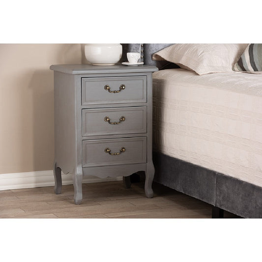 Baxton Studio Capucine Antique French Country Cottage Grey Finished Wood 3-Drawer End Table