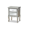 Baxton Studio Leonie Modern Transitional French Brushed Silver Finished Wood and Mirrored Glass 2-Drawer End Table WHI-JY18A035-Silver-ET
