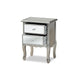 Baxton Studio Leonie Modern Transitional French Brushed Silver Finished Wood and Mirrored Glass 2-Drawer End Table WHI-JY18A035-Silver-ET