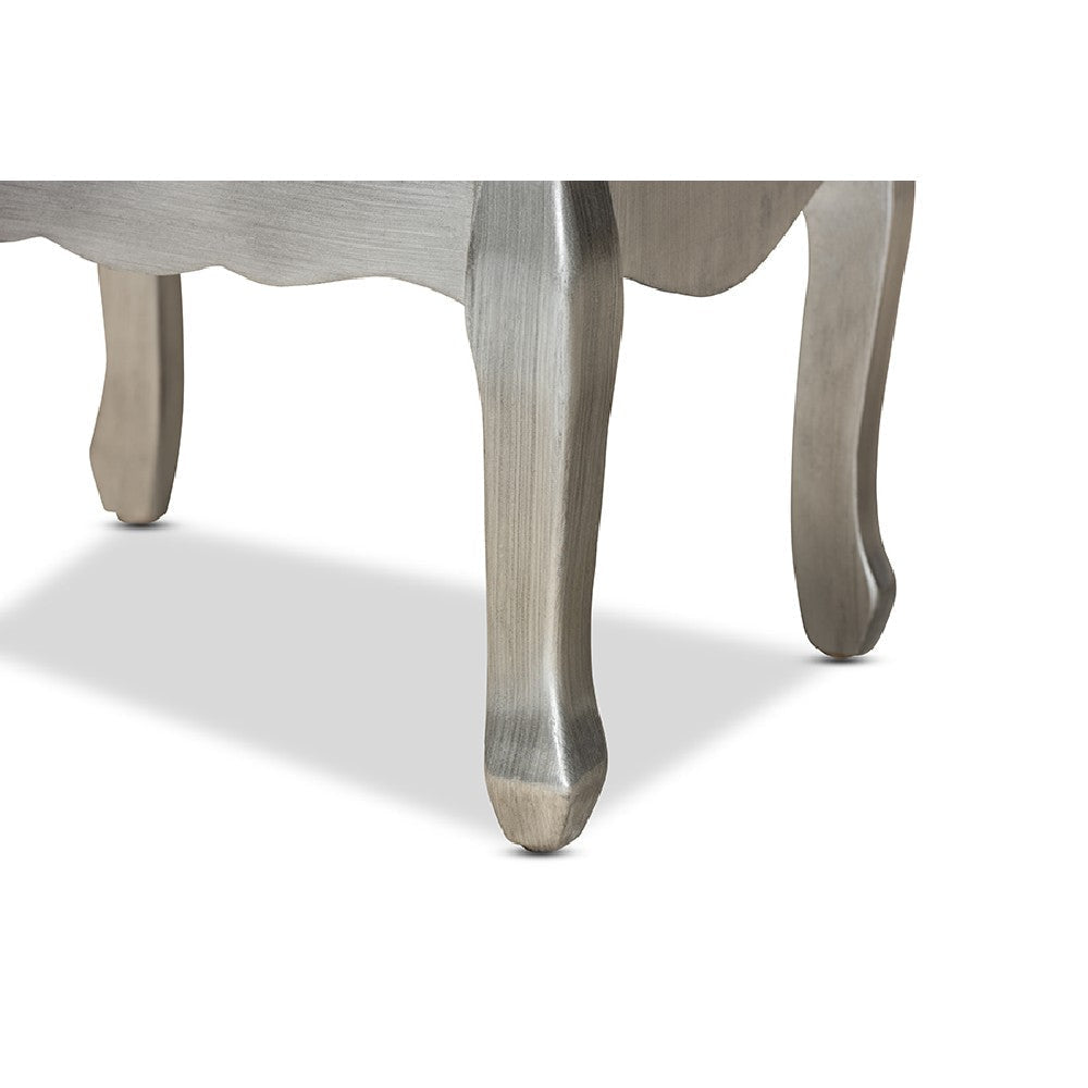 Baxton Studio Leonie Modern Transitional French Brushed Silver Finished Wood and Mirrored Glass 2-Drawer End Table WHI-JY18A035-Silver-ET